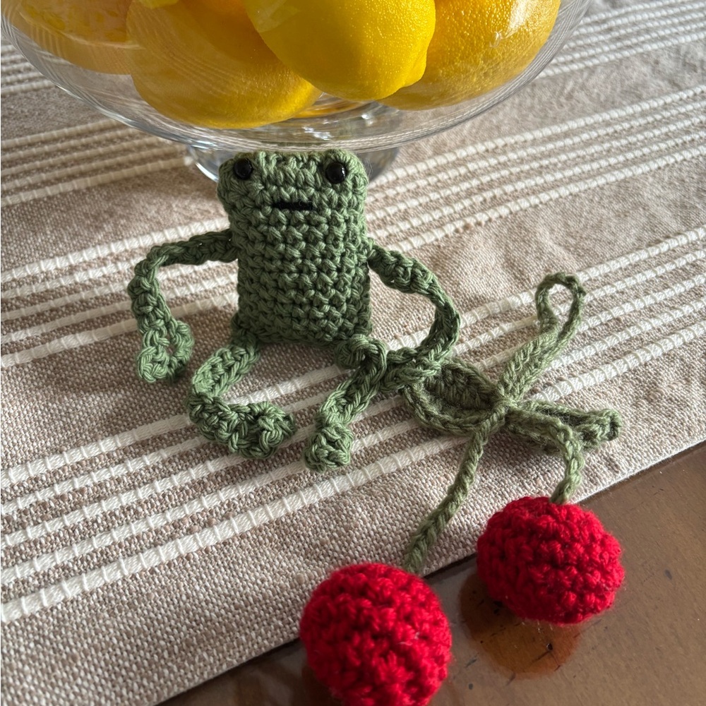 Handmade Green Frog with Red Berries